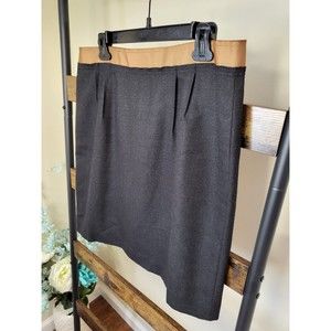 Loft wool blend skirt black with brown trim zip closure size 14